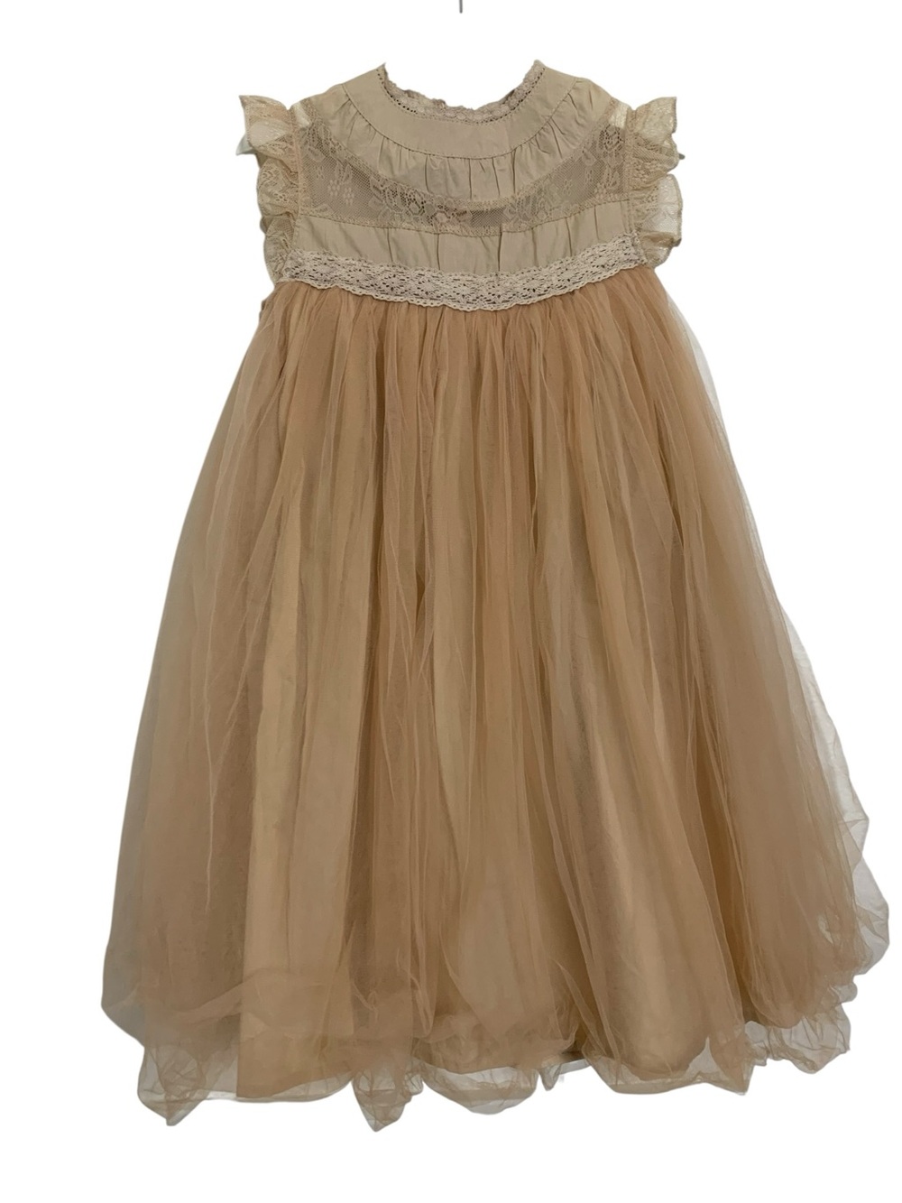 Trish Scully Child Tulle Boho Balletcore Maxi Dress Girls 5 Tan Peach Fairy Lace